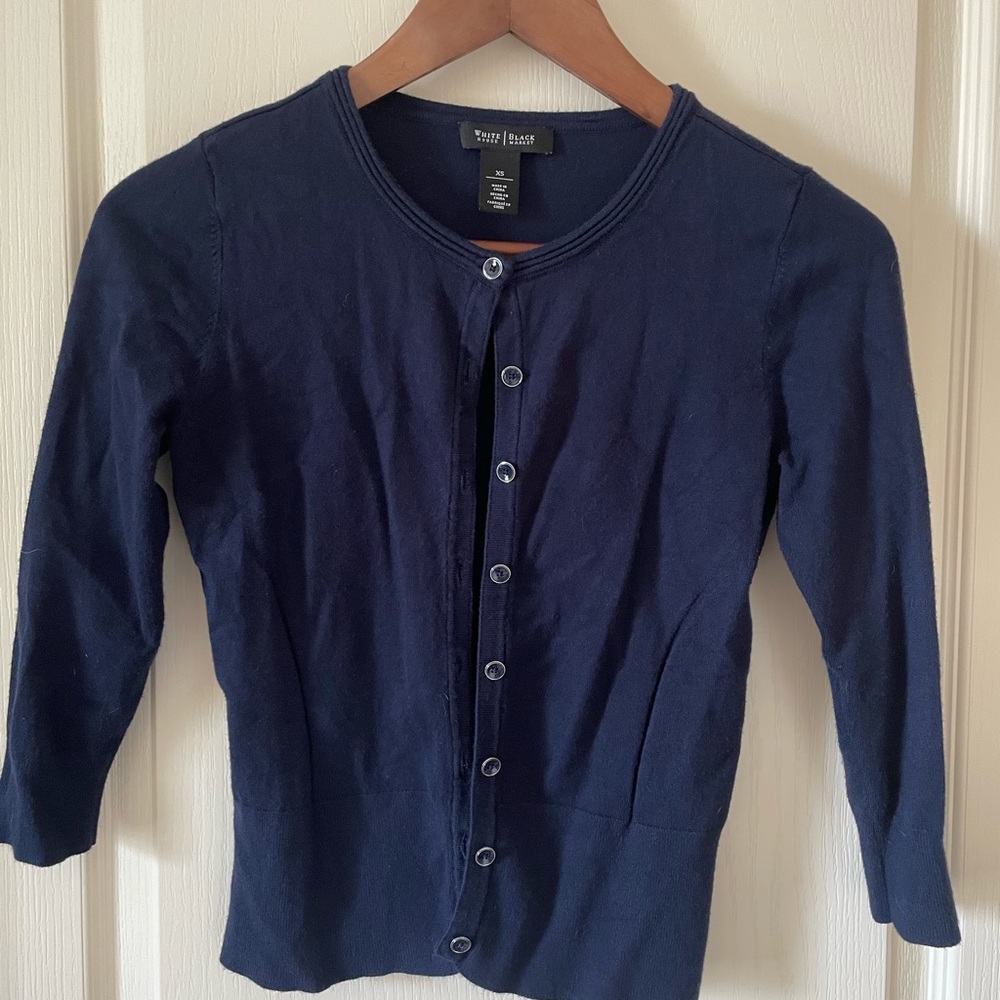 WHBM navy blue button up cardigan